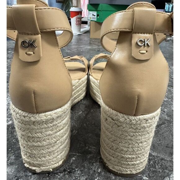 Calvin Klein Womens Thea Platform Wedge Heel Espadrille Sandal Ankle Strap Beige - Picture 7 of 14